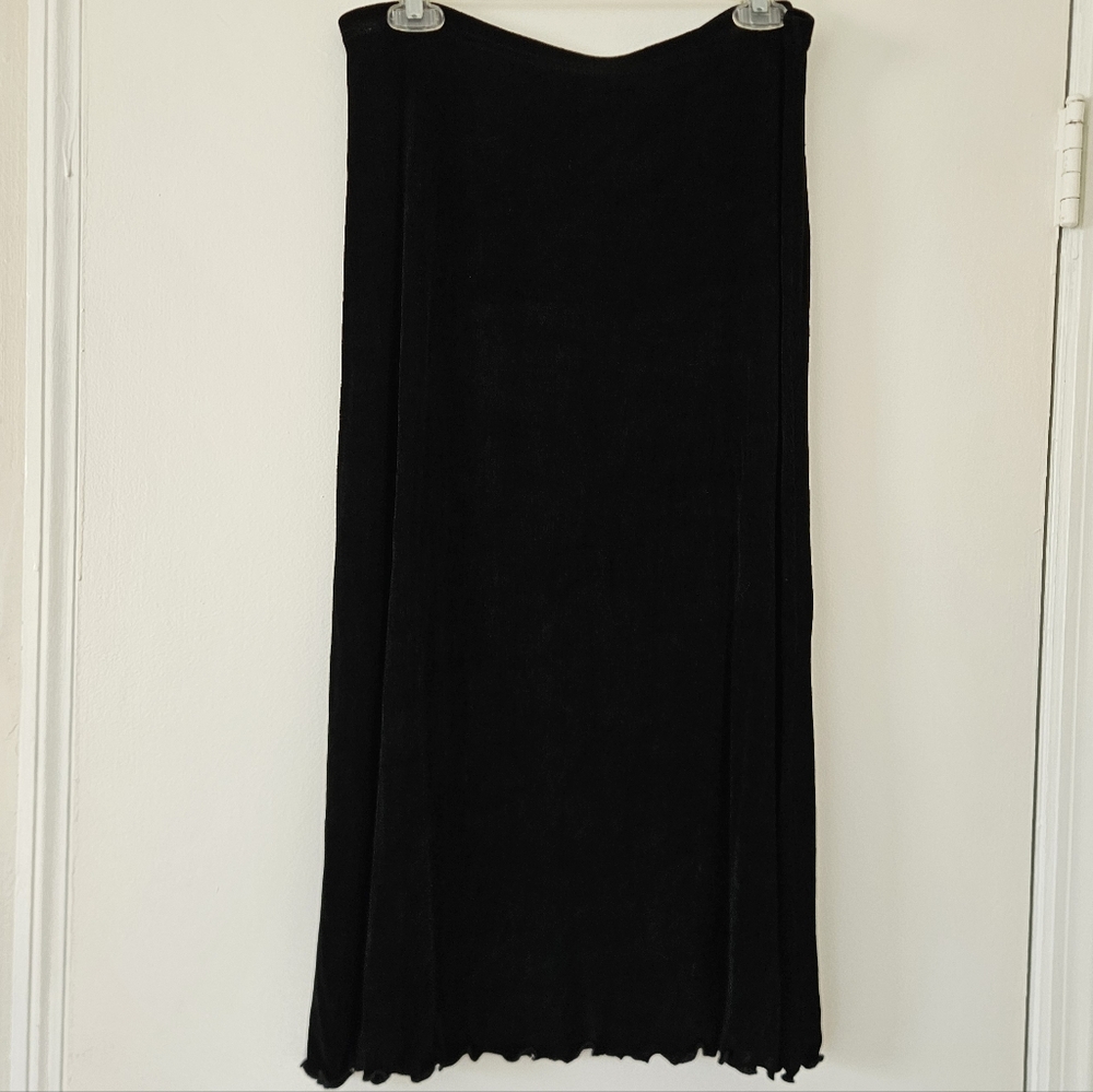 Softwear Mark Singer Skirt Midi L Vtg Slinky Black Modest Travel Stretch Pull on
